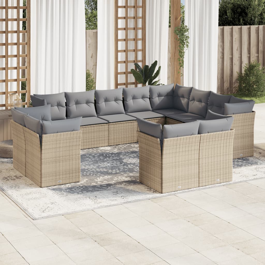 Set Canapele De Grădină, 12 Piese, Cu Perne, Negru, Poliratan