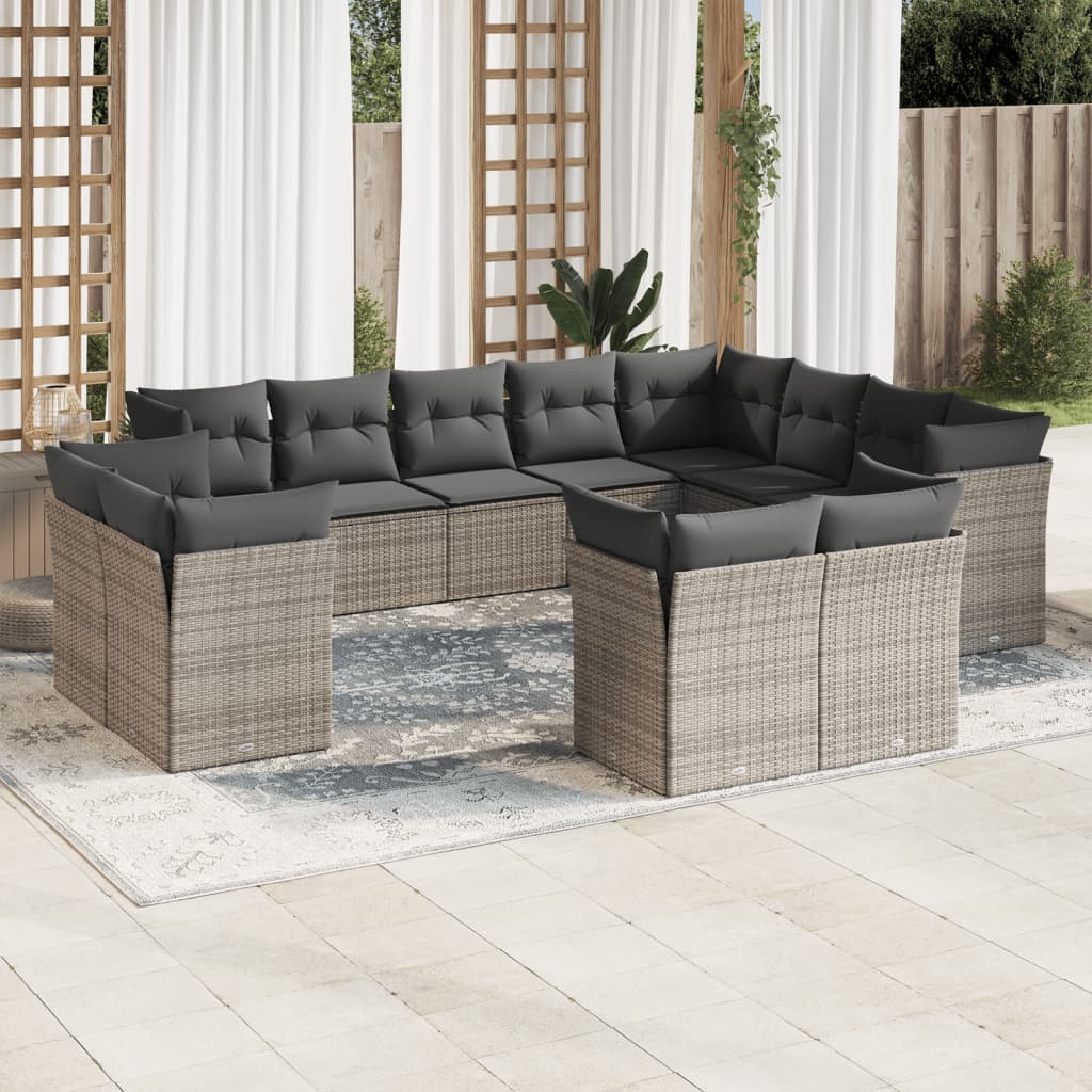Set Canapele De Grădină, 12 Piese, Cu Perne, Negru, Poliratan