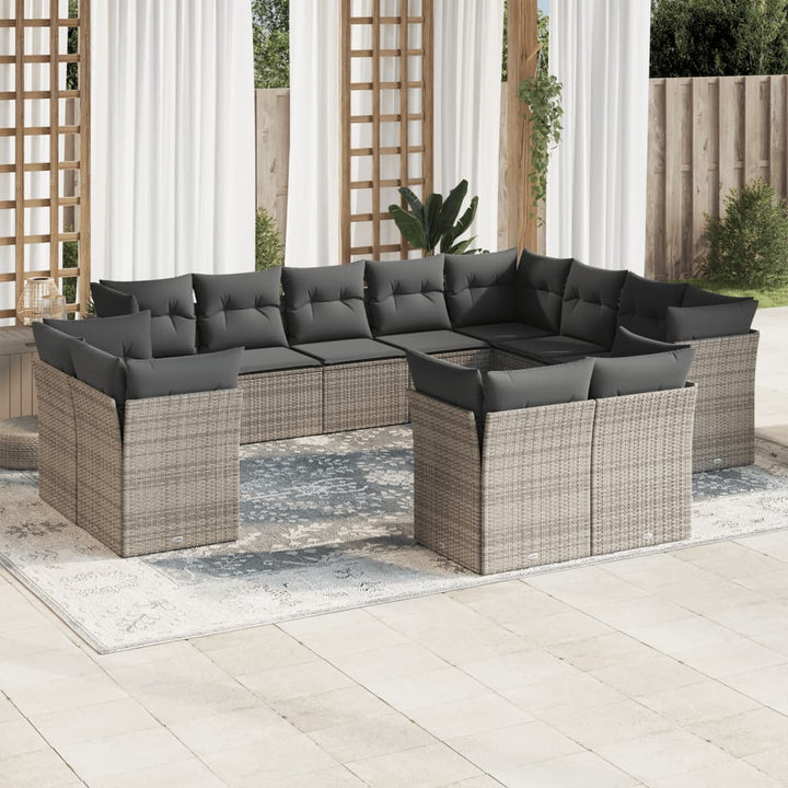 Set Canapele De Grădină, 12 Piese, Cu Perne, Negru, Poliratan