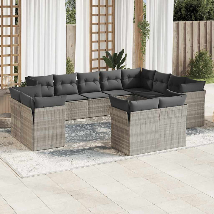 Set Canapele De Grădină, 12 Piese, Cu Perne, Negru, Poliratan
