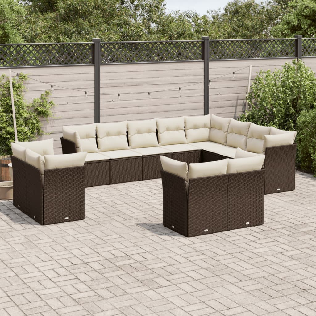 Set Canapele De Grădină, 12 Piese, Cu Perne, Negru, Poliratan