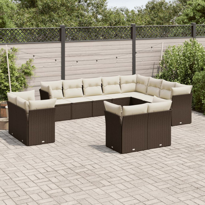 Set Canapele De Grădină, 12 Piese, Cu Perne, Negru, Poliratan