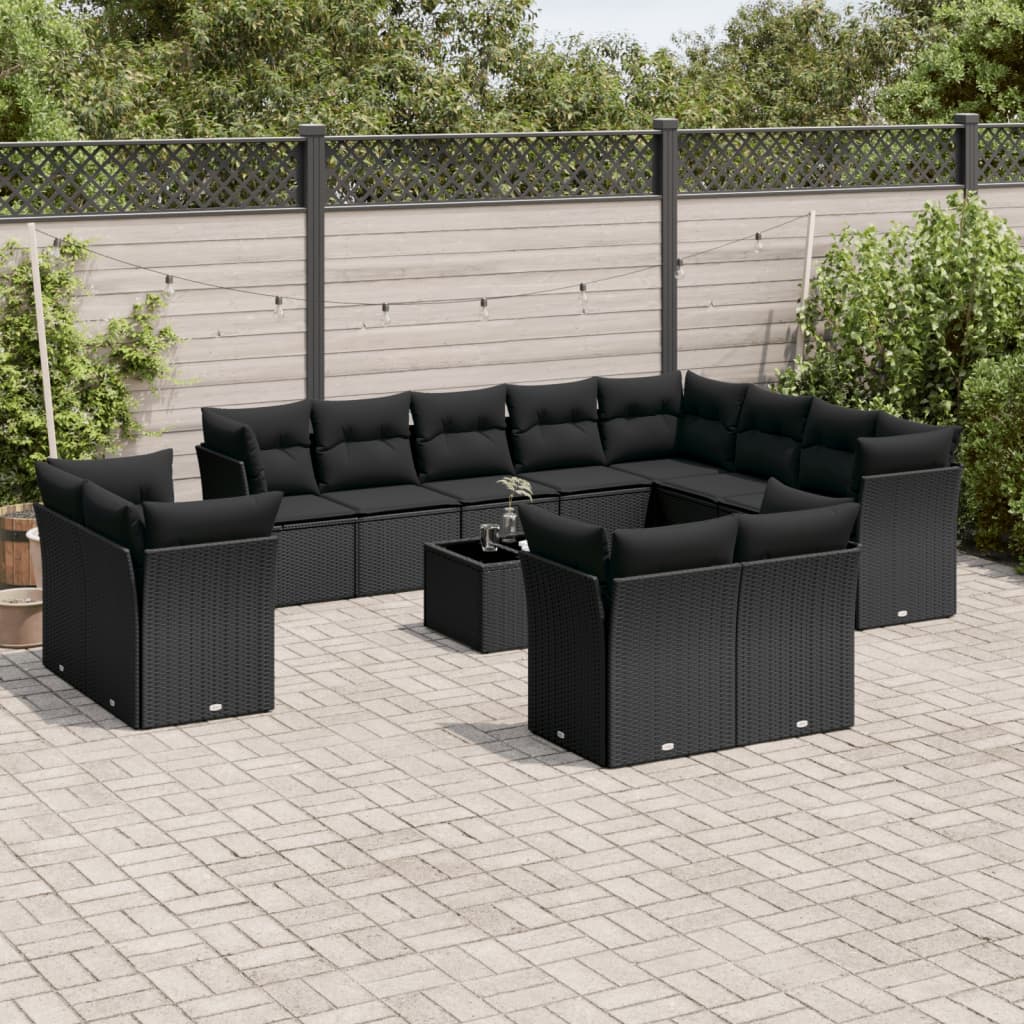 Set Canapele De Grădină, 12 Piese, Cu Perne, Negru, Poliratan