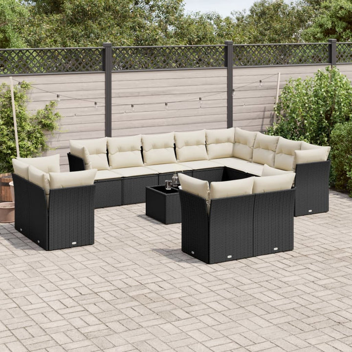 Set Canapele De Grădină, 12 Piese, Cu Perne, Negru, Poliratan