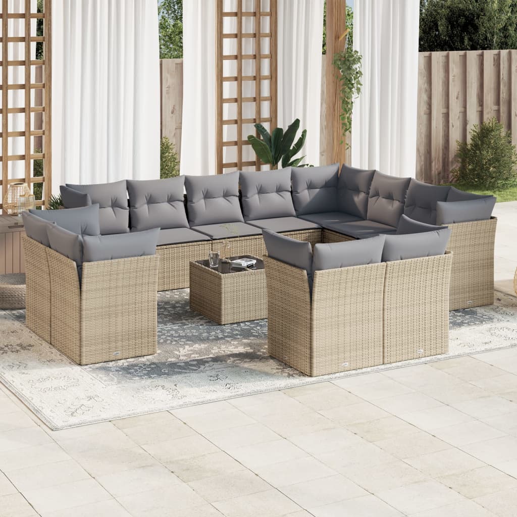 Set Canapele De Grădină, 12 Piese, Cu Perne, Negru, Poliratan