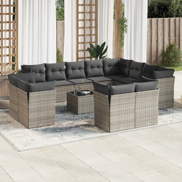 Set Canapele De Grădină, 12 Piese, Cu Perne, Negru, Poliratan