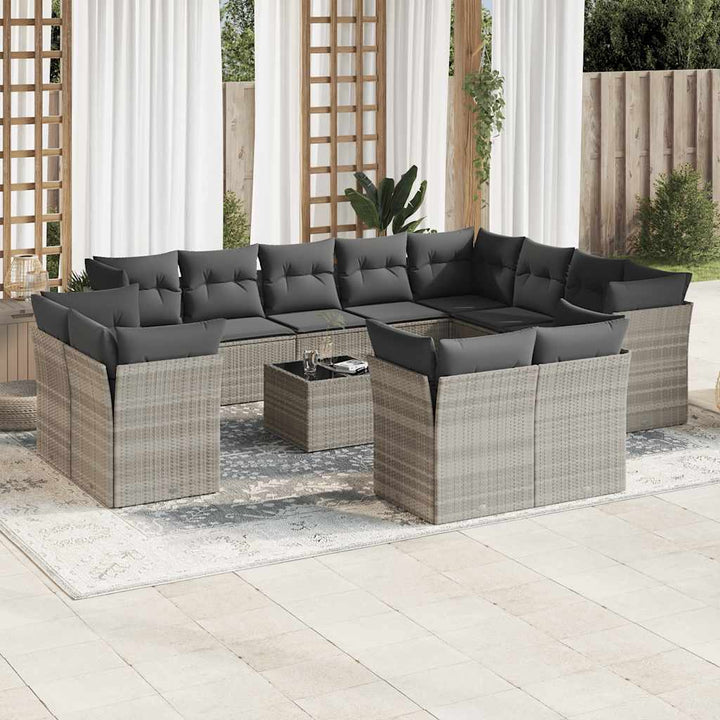 Set Canapele De Grădină, 12 Piese, Cu Perne, Negru, Poliratan