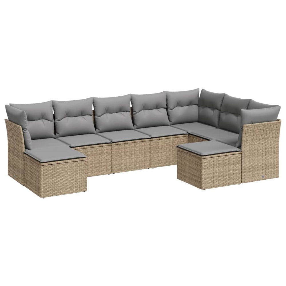 Set Canapele De Grădină, 9 Piese, Cu Perne, Bej, Poliratan