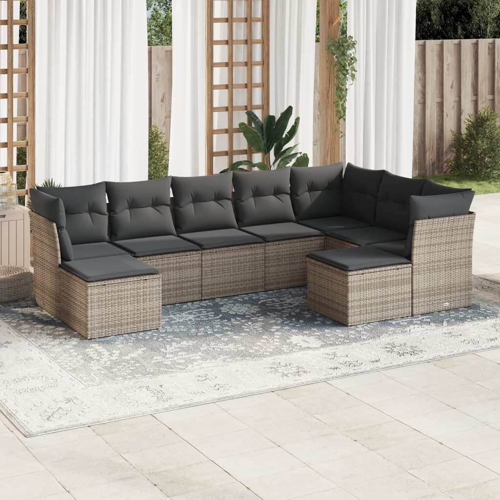 Set Canapele De Grădină, 9 Piese, Cu Perne, Bej, Poliratan