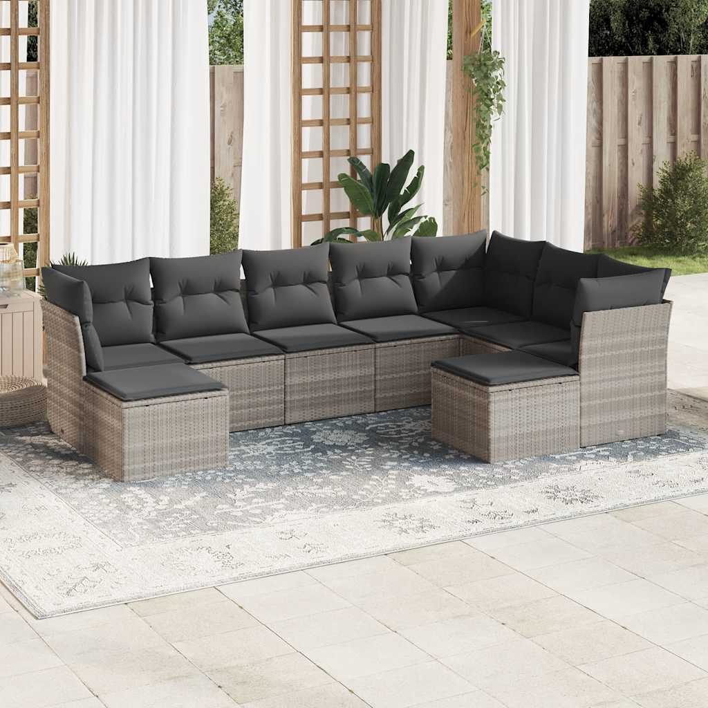 Set Canapele De Grădină, 9 Piese, Cu Perne, Bej, Poliratan