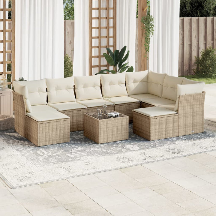 Set Canapele De Grădină, 9 Piese, Cu Perne, Bej, Poliratan