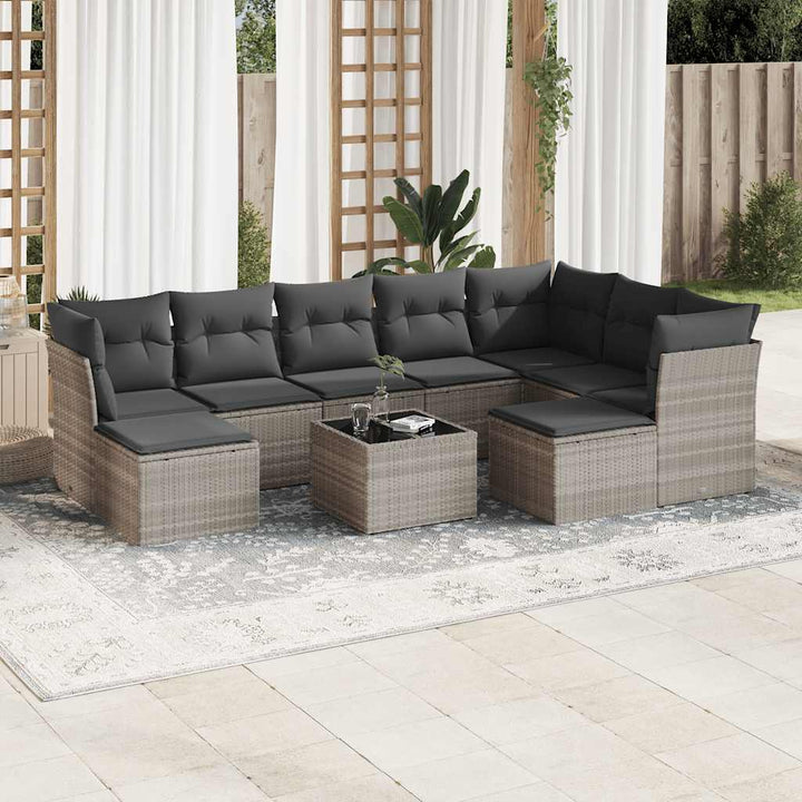 Set Canapele De Grădină, 9 Piese, Cu Perne, Bej, Poliratan