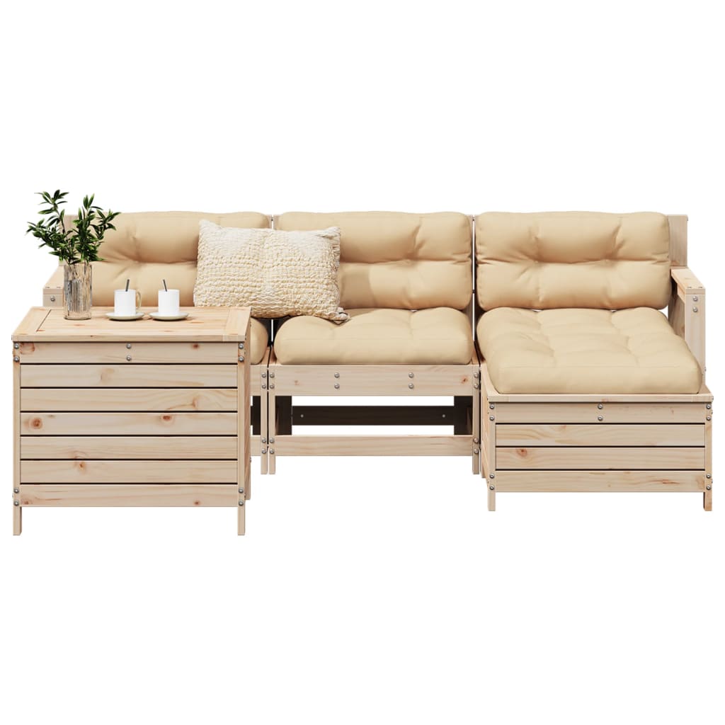 Set Canapea De Grădină, 5 Piese, Alb, Lemn Masiv De Pin