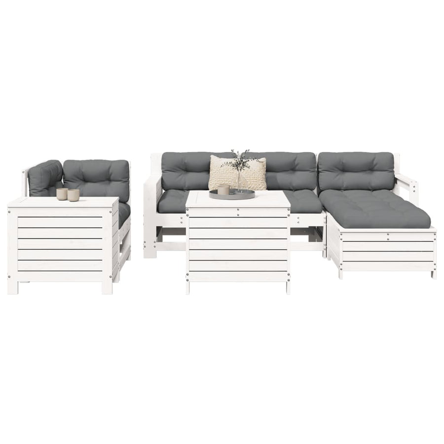 Set Canapea De Grădină, 7 Piese, Alb, Lemn Masiv De Pin