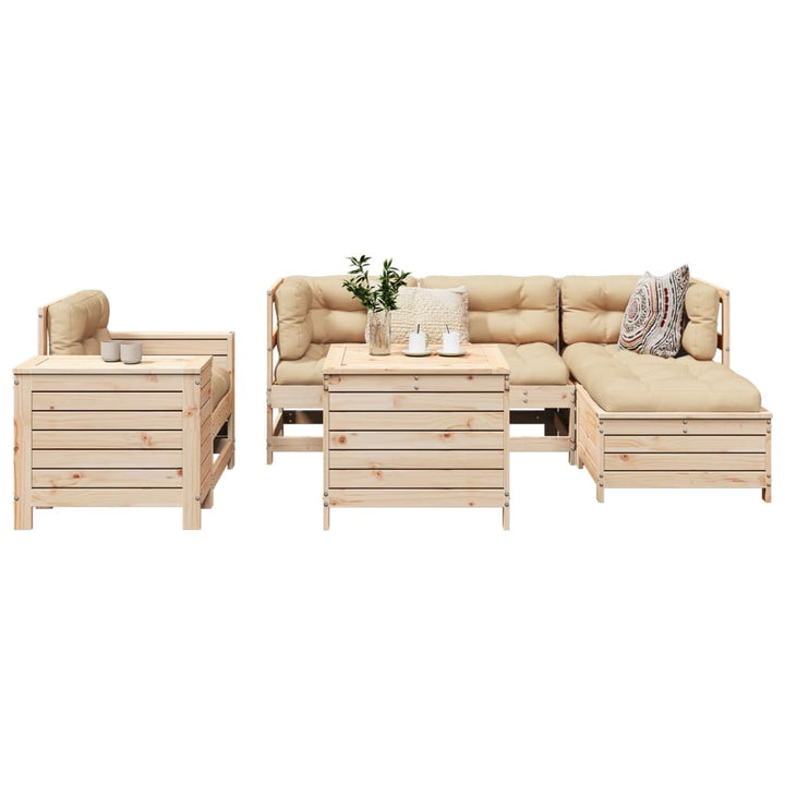 Set Canapea De Grădină, 7 Piese, Alb, Lemn Masiv De Pin