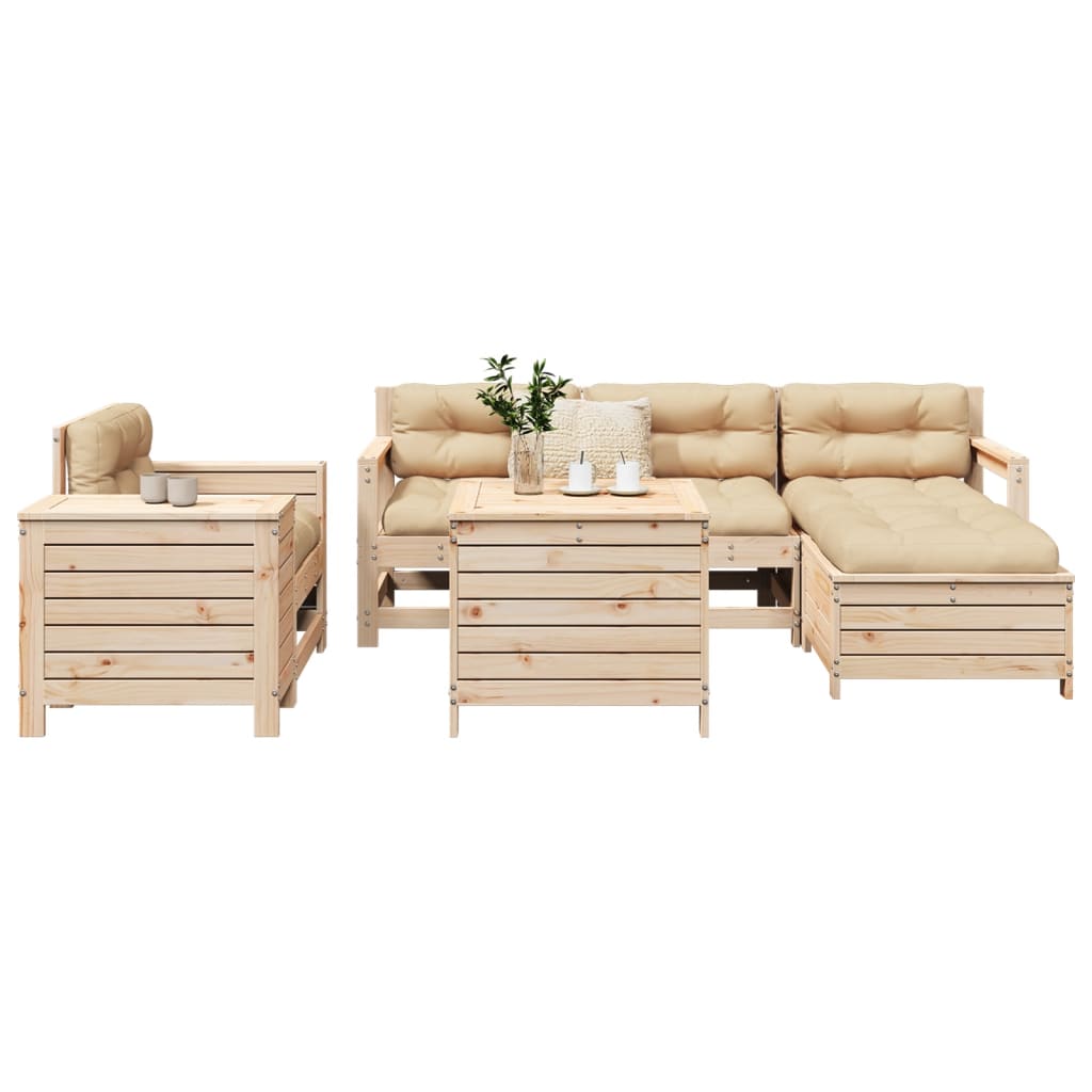 Set Canapea De Grădină, 7 Piese, Alb, Lemn Masiv De Pin