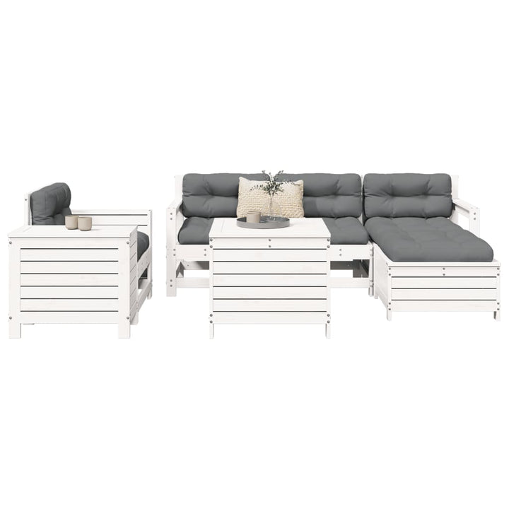 Set Canapea De Grădină, 7 Piese, Alb, Lemn Masiv De Pin