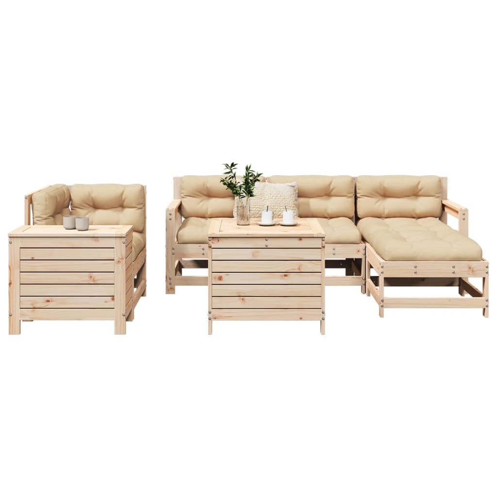 Set Canapea De Grădină, 7 Piese, Alb, Lemn Masiv De Pin