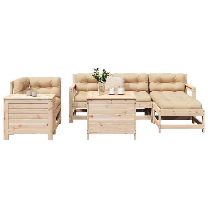 Set Canapea De Grădină, 7 Piese, Alb, Lemn Masiv De Pin