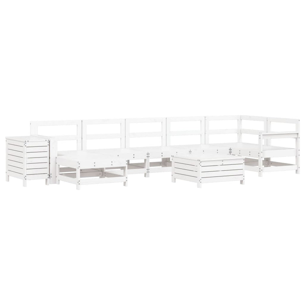 Set Canapea De Grădină, 9 Piese, Alb, Lemn Masiv De Pin
