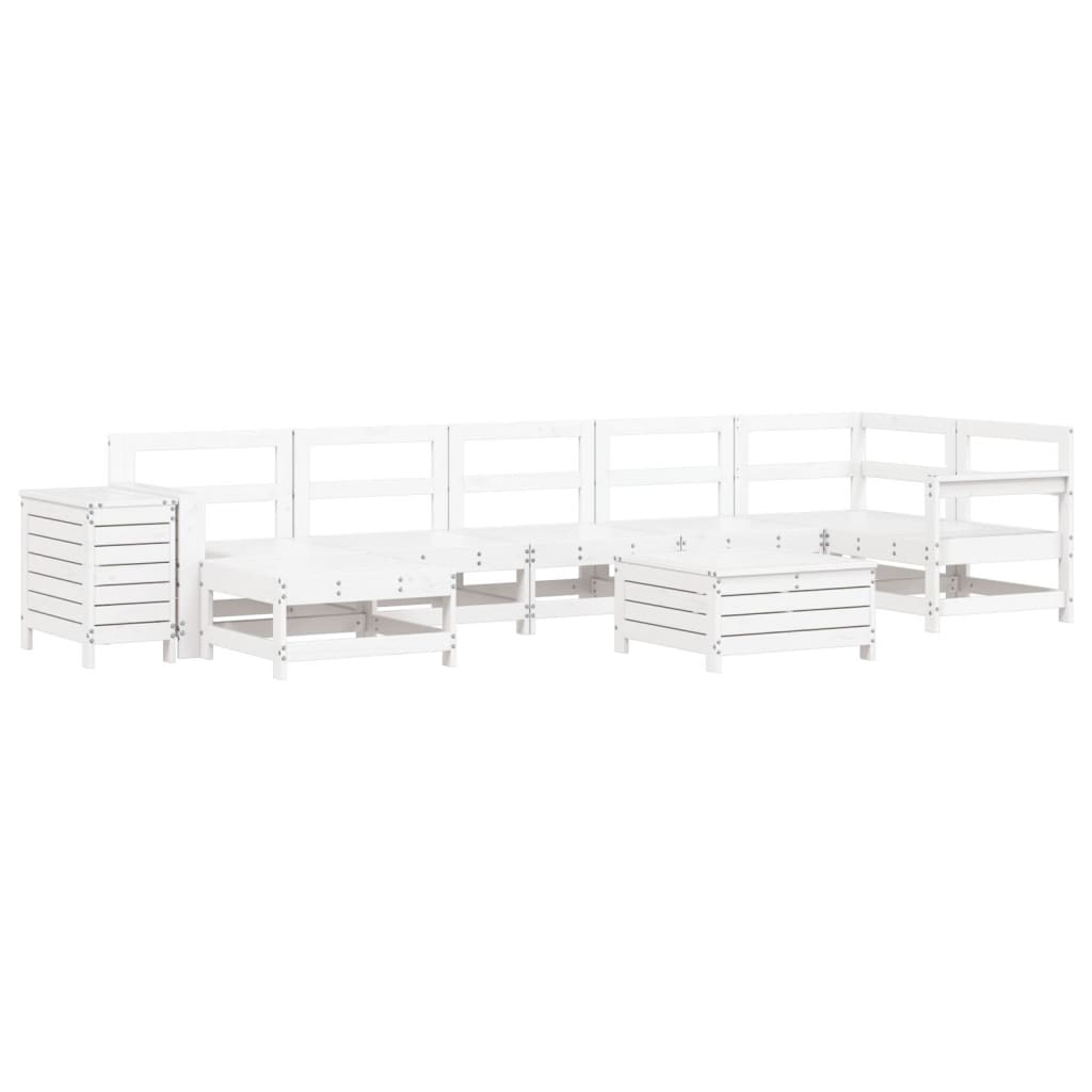 Set Canapea De Grădină, 9 Piese, Alb, Lemn Masiv De Pin