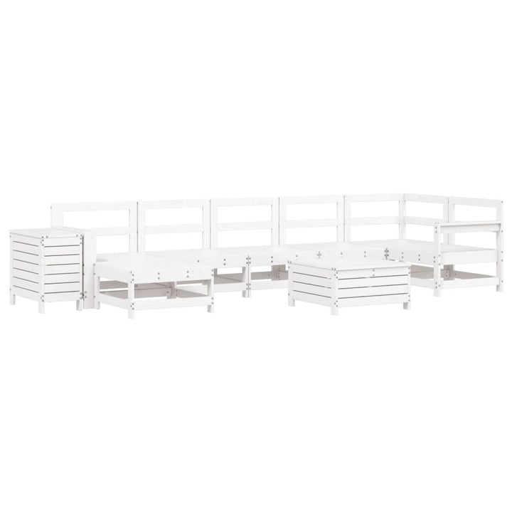 Set Canapea De Grădină, 9 Piese, Alb, Lemn Masiv De Pin