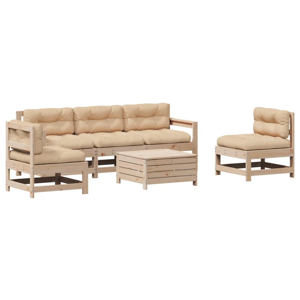 Set Mobilier De Grădină Cu Perne, 6 Piese, Lemn Masiv De Pin