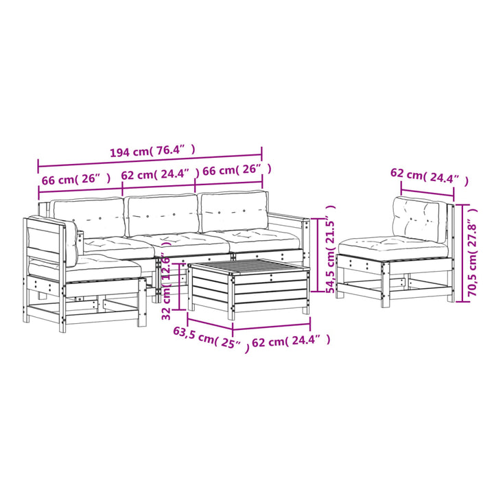 Set Mobilier De Grădină Cu Perne, 6 Piese, Lemn Masiv De Pin