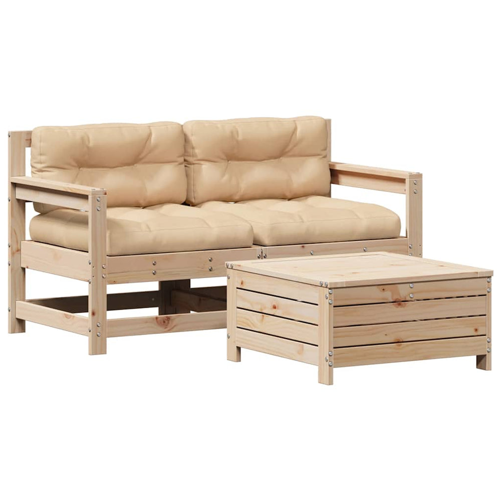 Set Mobilier Grădină Cu Perne, 3 Piese, Lemn Masiv De Pin