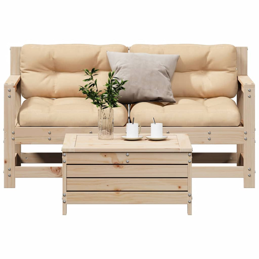Set Mobilier Grădină Cu Perne, 3 Piese, Lemn Masiv De Pin