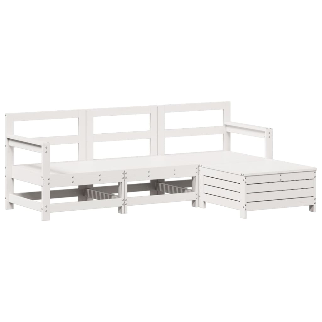 Set Canapea De Grădină, 4 Piese, Alb, Lemn Masiv Pin