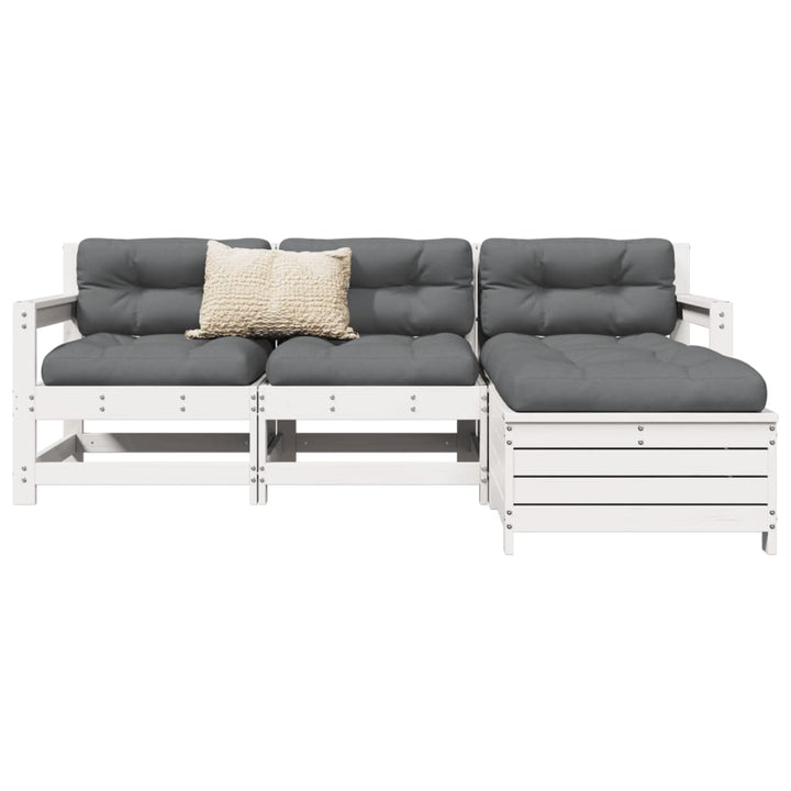 Set Canapea De Grădină, 4 Piese, Alb, Lemn Masiv Pin