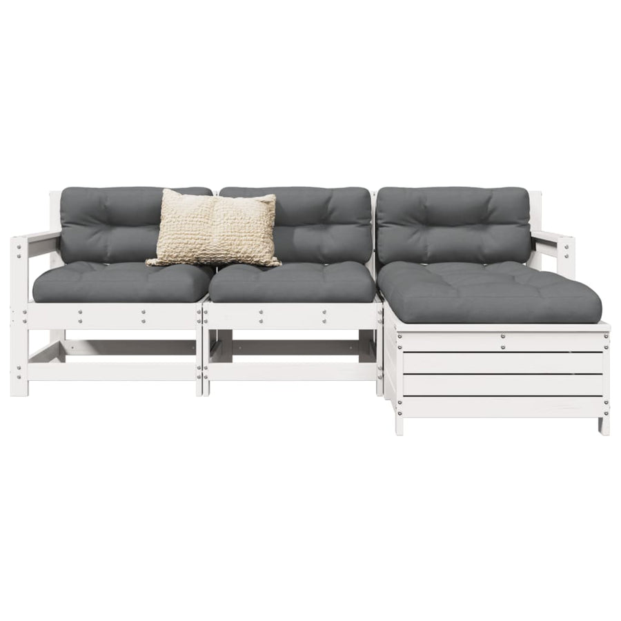 Set Canapea De Grădină, 4 Piese, Alb, Lemn Masiv Pin