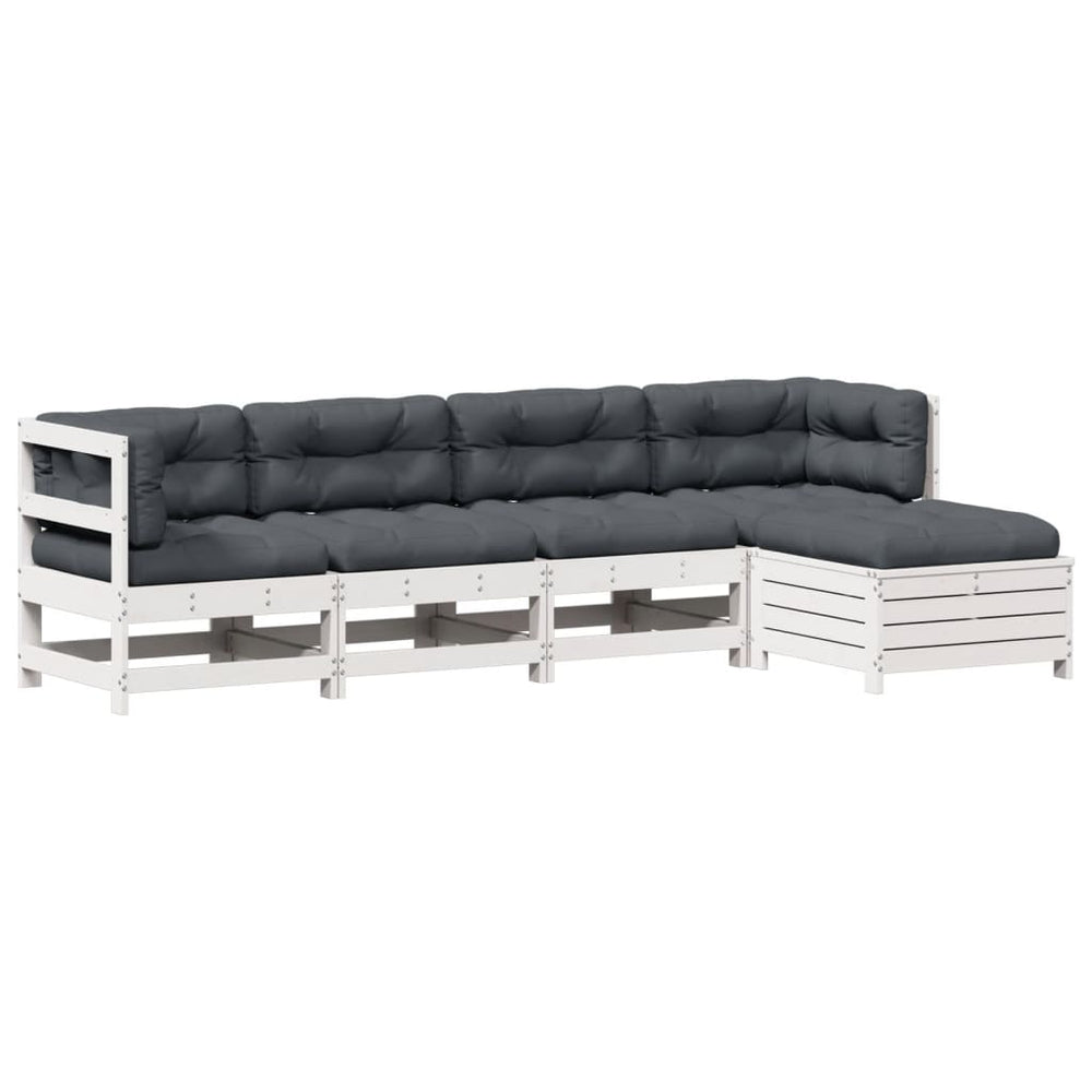 Set Mobilier Grădină Cu Perne 5 Piese Alb Lemn Masiv De Pin