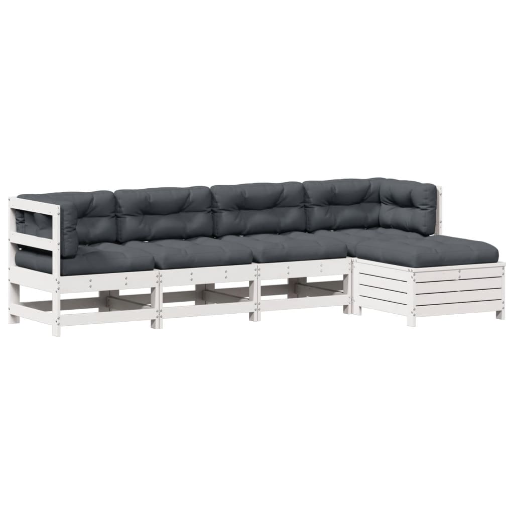 Set Mobilier Grădină Cu Perne 5 Piese Alb Lemn Masiv De Pin