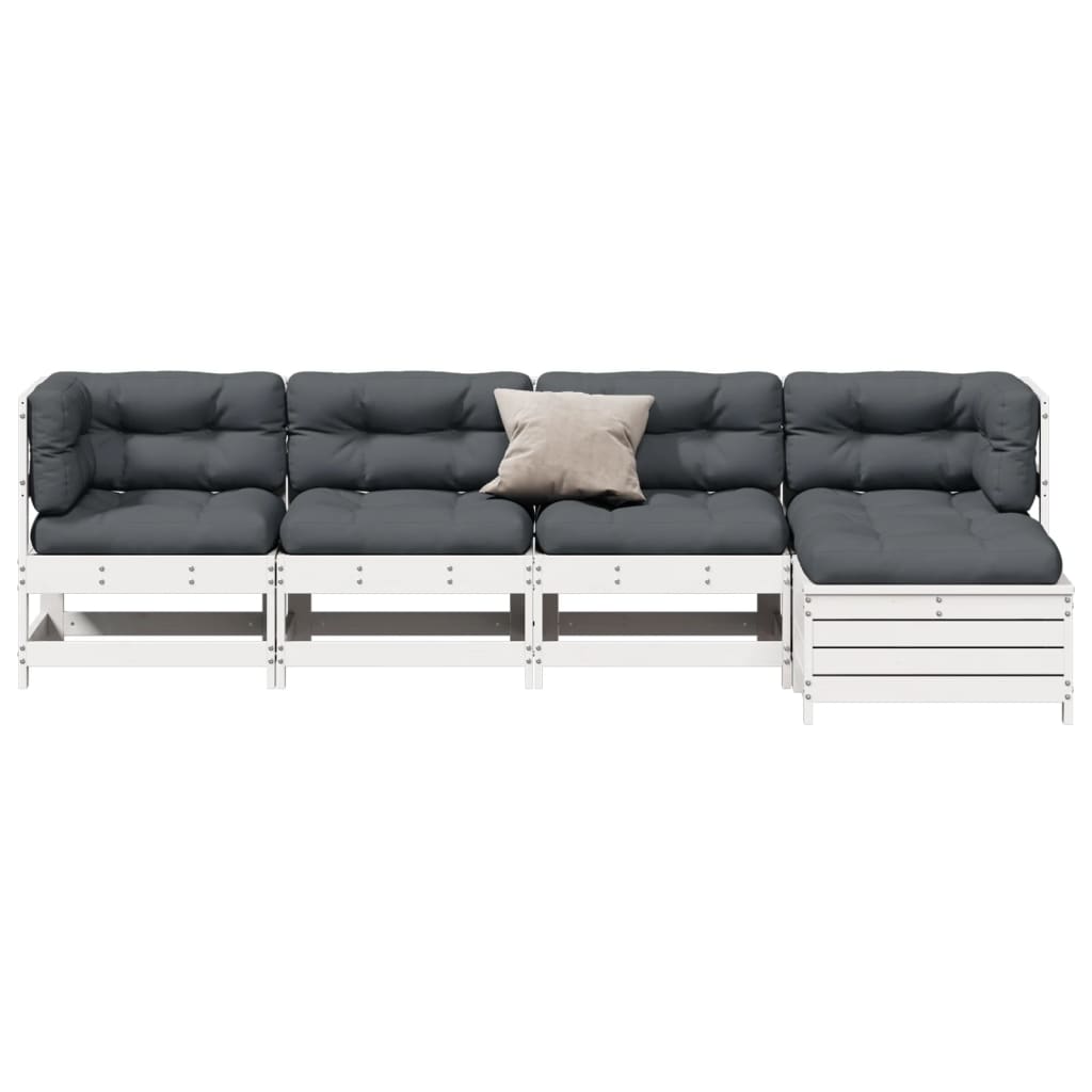 Set Mobilier Grădină Cu Perne 5 Piese Alb Lemn Masiv De Pin