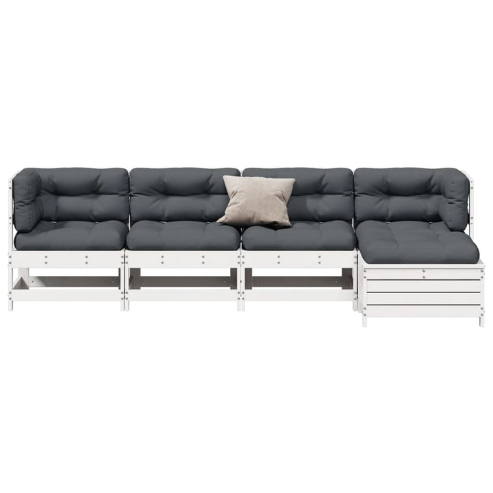 Set Mobilier Grădină Cu Perne 5 Piese Alb Lemn Masiv De Pin