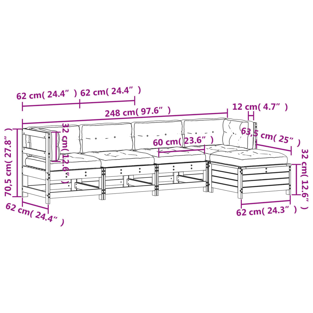 Set Mobilier Grădină Cu Perne 5 Piese Alb Lemn Masiv De Pin