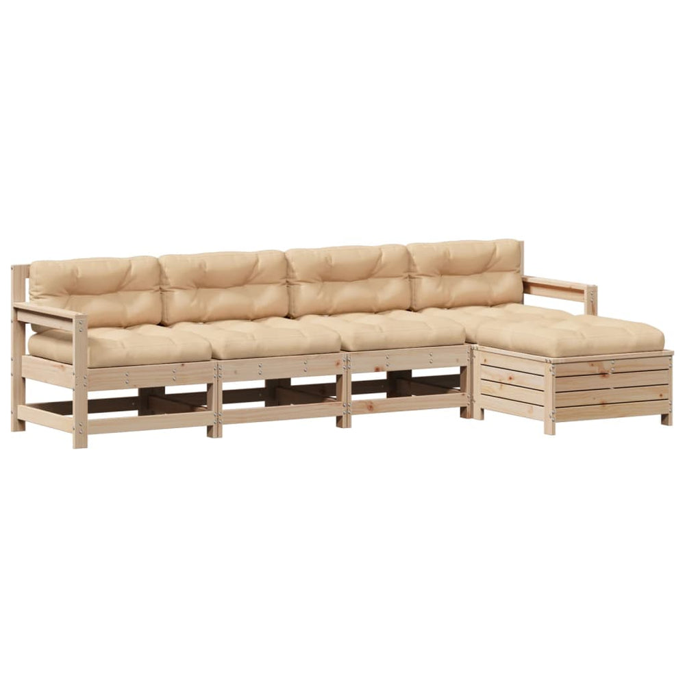 Set Mobilier De Grădină Cu Perne, 5 Piese, Lemn Masiv De Pin