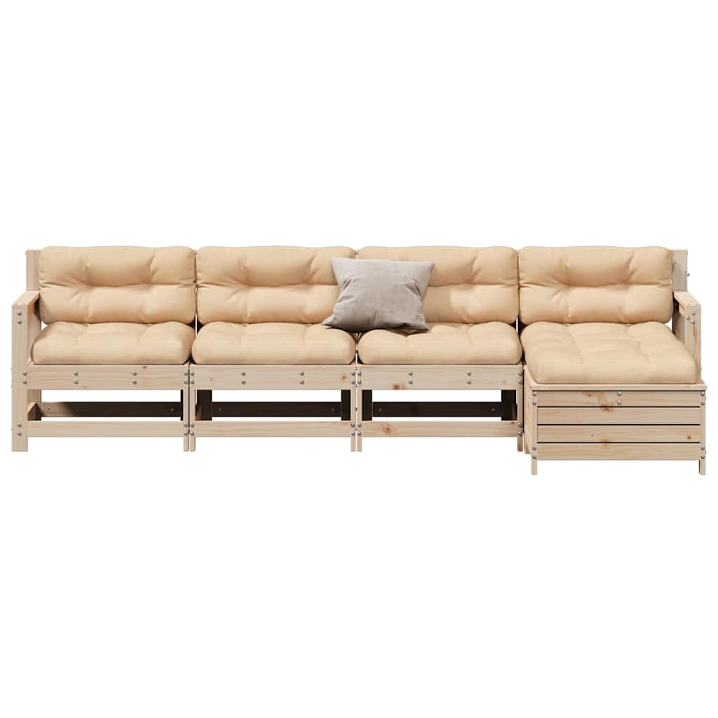 Set Mobilier De Grădină Cu Perne, 5 Piese, Lemn Masiv De Pin