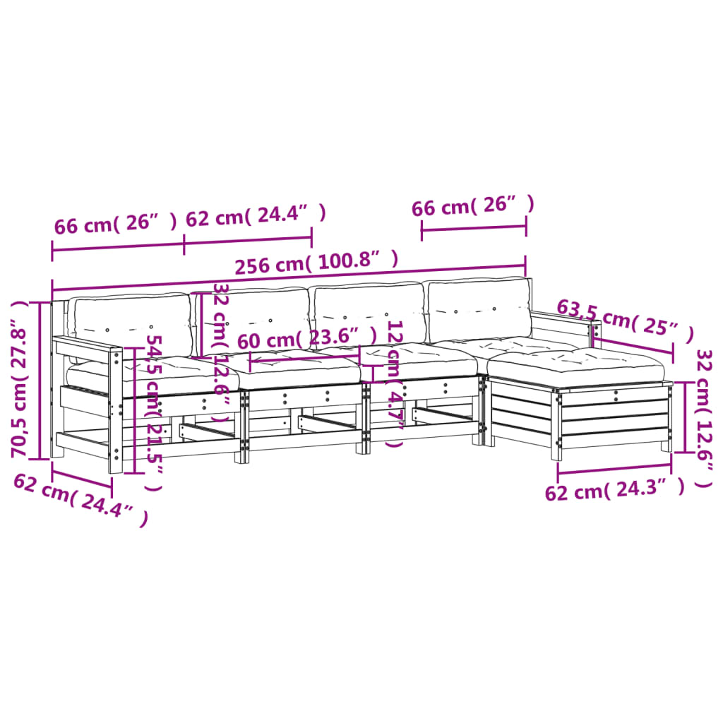 Set Mobilier De Grădină Cu Perne, 5 Piese, Lemn Masiv De Pin