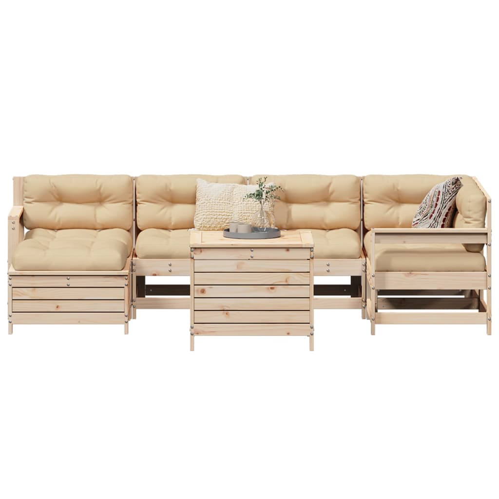 Set Canapea De Grădină, 7 Piese, Alb, Lemn Masiv De Pin
