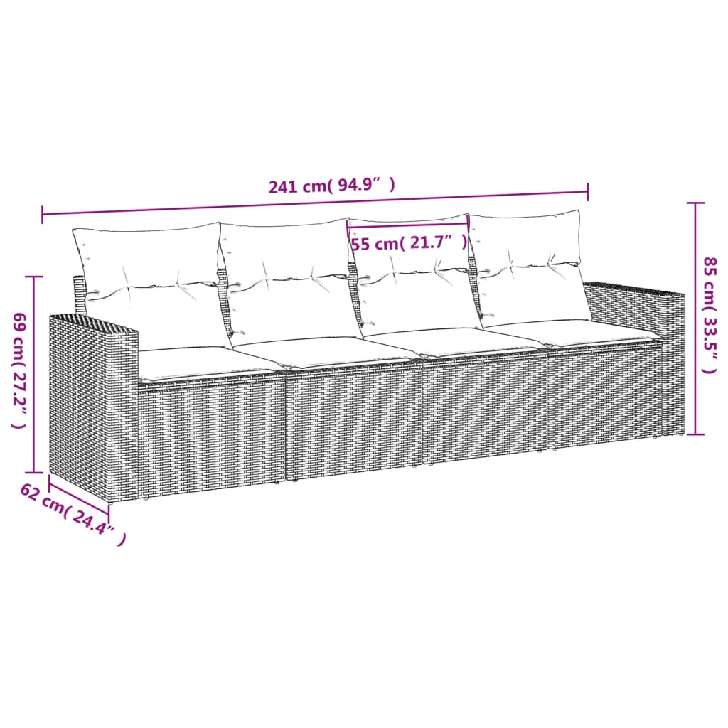 Set Mobilier De Grădină Cu Perne, 4 Piese, , Poliratan