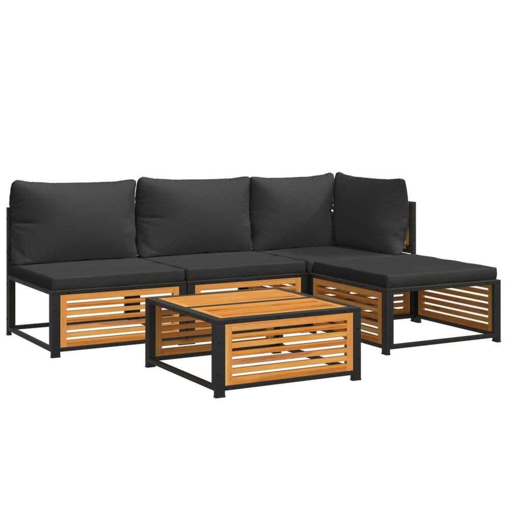 Set De Canapele De Grădină Cu Perne, 5 Buc., Lemn Masiv Acacia