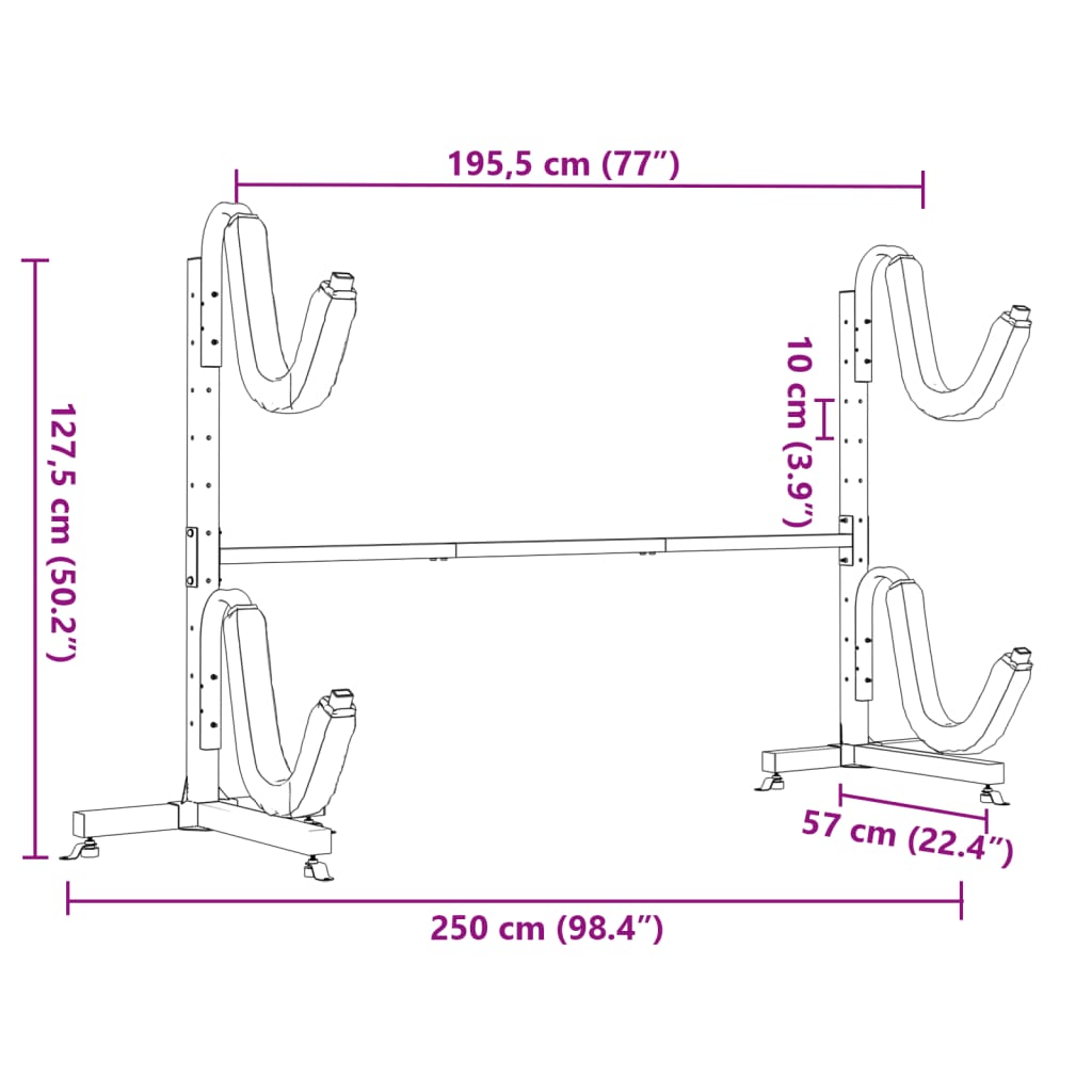 Suport De Depozitare Pentru 2 Caiace 250X57X127,5 Cm Oțel