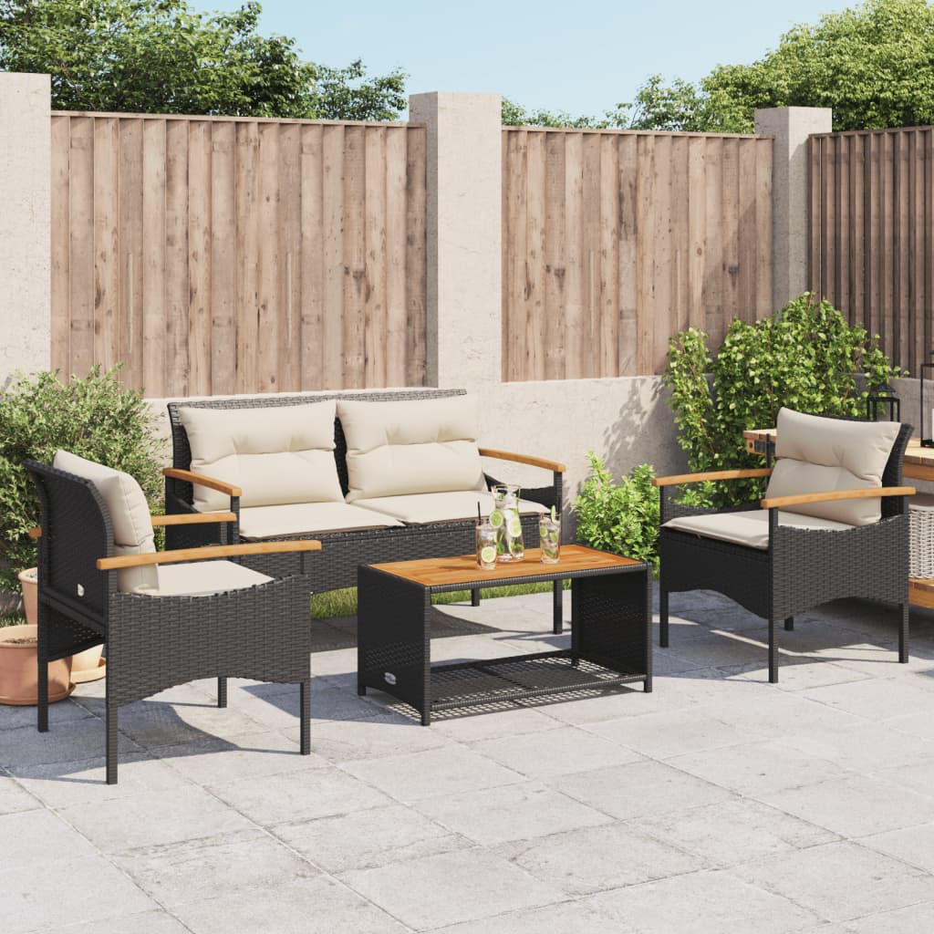 Set Mobilier De Grădină Cu Perne, 4 Piese, , Poliratan