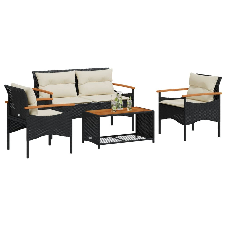 Set Mobilier De Grădină Cu Perne, 4 Piese, , Poliratan