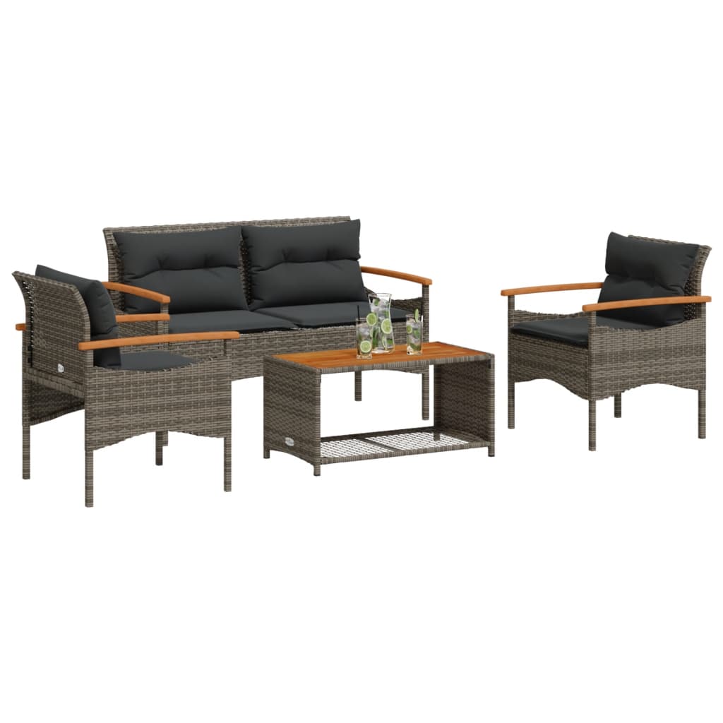 Set Mobilier De Grădină Cu Perne, 4 Piese, , Poliratan