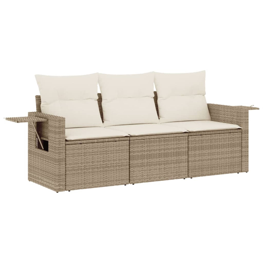 Set Canapele De Grădină, 3 Piese, Cu Perne, Bej, Poliratan