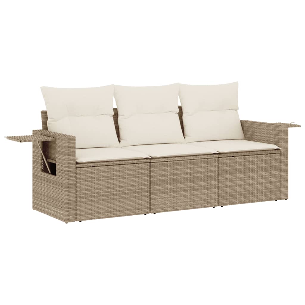 Set Canapele De Grădină, 3 Piese, Cu Perne, Bej, Poliratan
